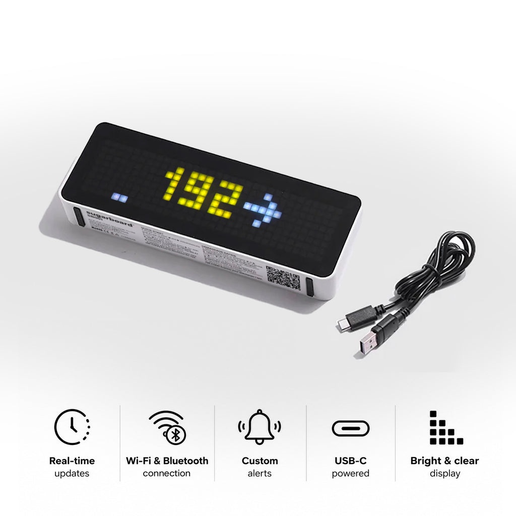 Sugarboard Pixel — afficheur CGM compatible Dexcom G7 et FreeStyle Libre 3